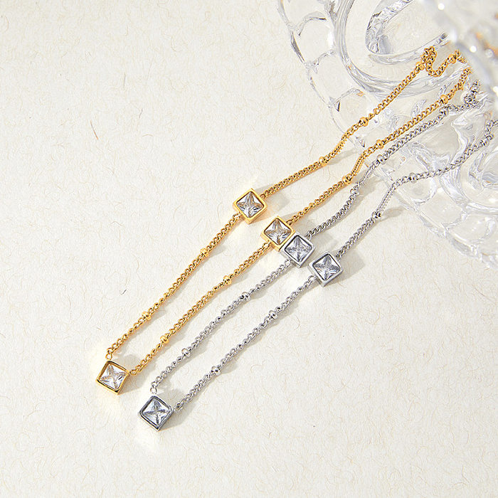 Elegante geometrische Edelstahl-Halskette mit Zirkon-Edelstahl-Halsketten