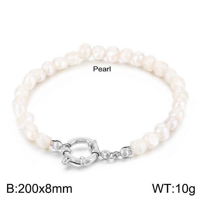 Simple Style Classic Style Round Stainless Steel Freshwater Pearl Bracelets In Bulk