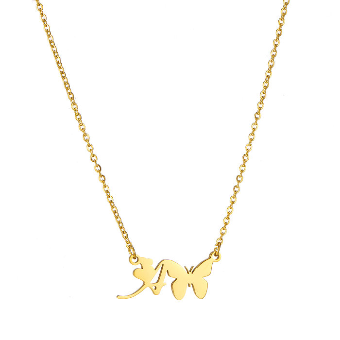 Einfache Halskette mit Buchstaben-Schmetterling-Edelstahlbeschichtung und 18-Karat-Vergoldung