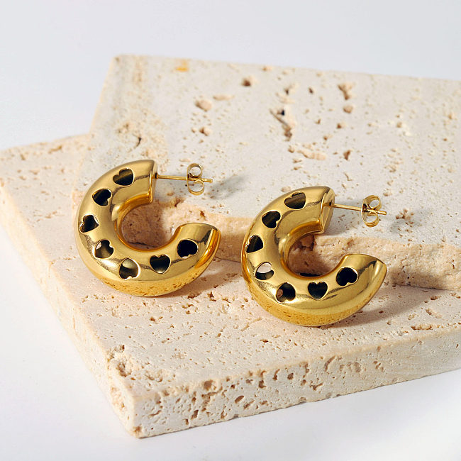 1 paire de boucles d'oreilles en acier inoxydable plaqué or 18 carats en forme de C de style français