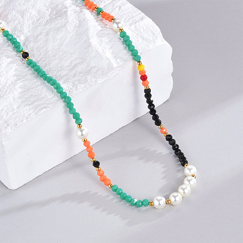 Collier décontracté en acier inoxydable plaqué or 18 carats avec blocs de couleurs en vrac