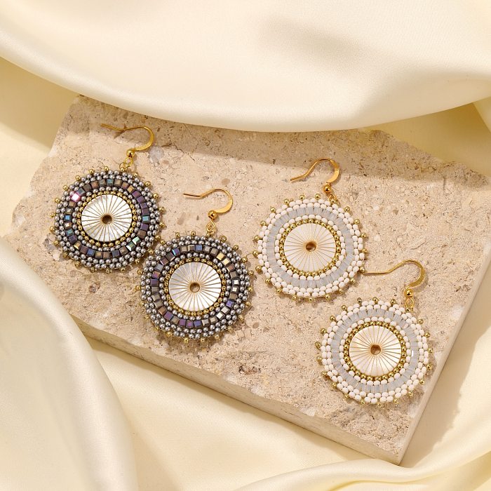 1 paire de boucles d'oreilles pendantes en acier inoxydable, Style Simple, placage de perles rondes
