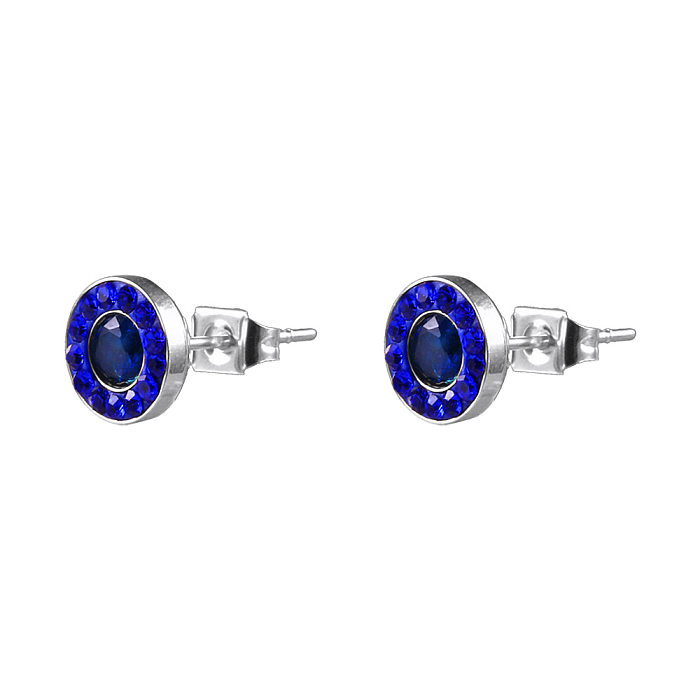 Wholesale Blue Small Round Diamond Starry Stainless Steel Earrings jewelry