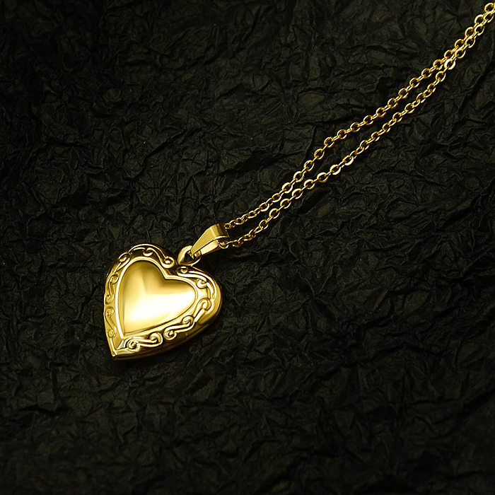Collier avec cadre Photo à rabat en forme de cœur de pêche, en acier inoxydable, plaqué, ne se décolore pas, bijoux d'amour, vente en gros