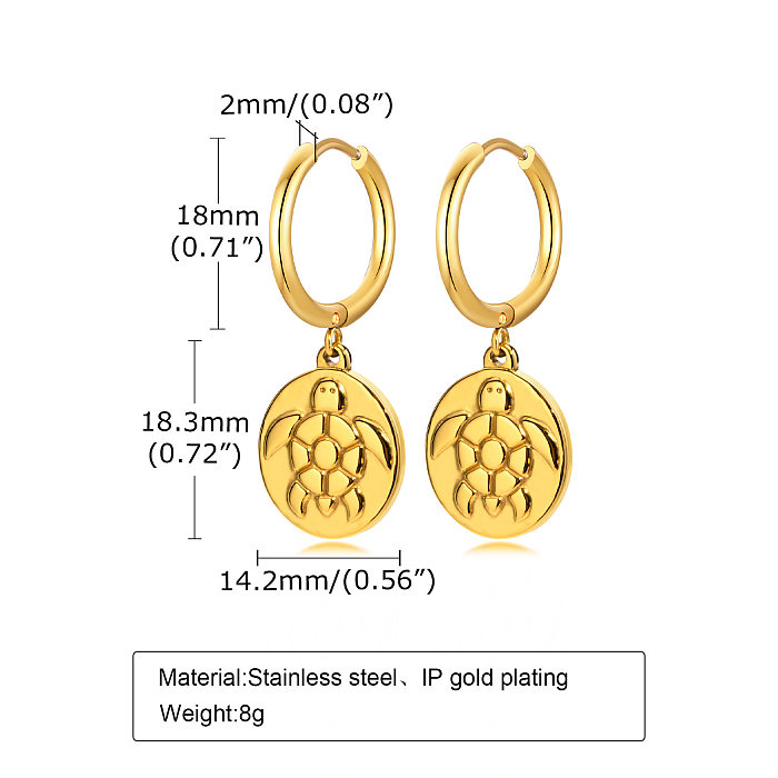 Simple Style Tortoise Round Dragonfly Stainless Steel  Plating Drop Earrings 1 Pair