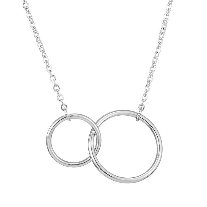 Casual Lady Double Ring Stainless Steel Pendant Necklace