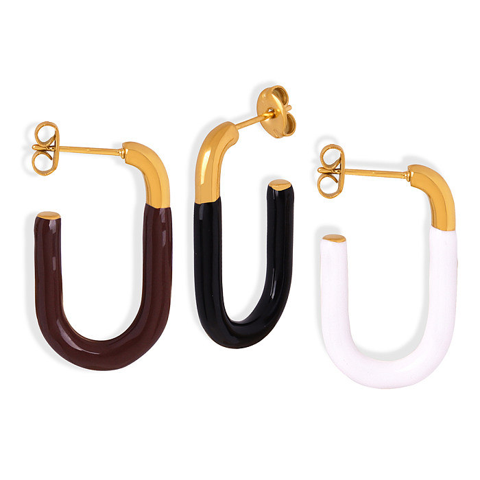 1 Pair Elegant Punk Geometric Enamel Plating Stainless Steel 18K Gold Plated Earrings