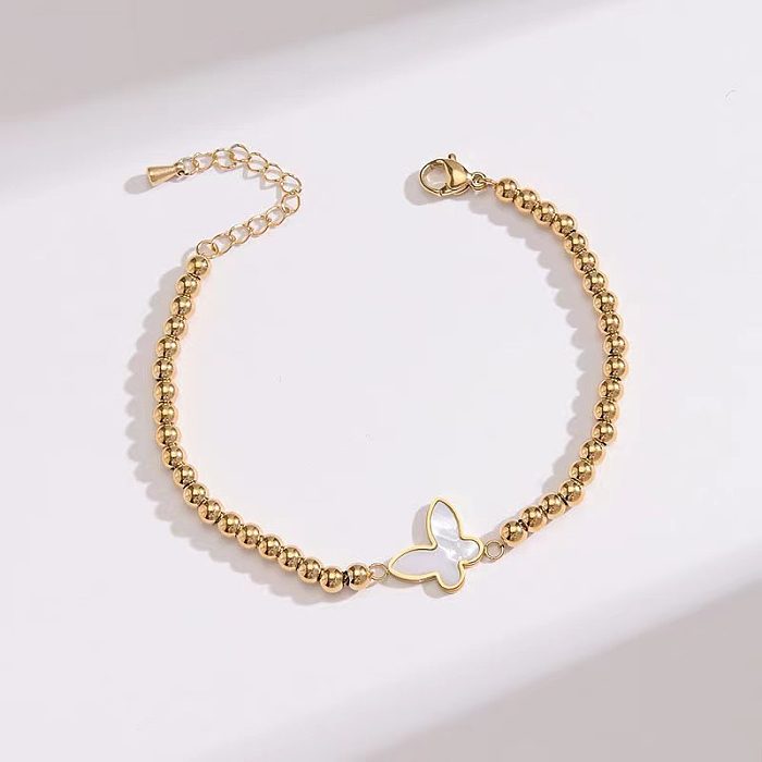 Simple Style Butterfly Titanium Steel Plating Inlay Shell 18K Gold Plated Bracelets