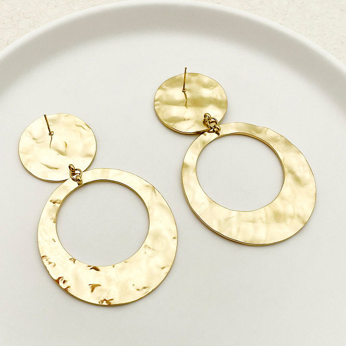 1 Pair Simple Style Solid Color Plating Hollow Out Stainless Steel  Gold Plated Drop Earrings