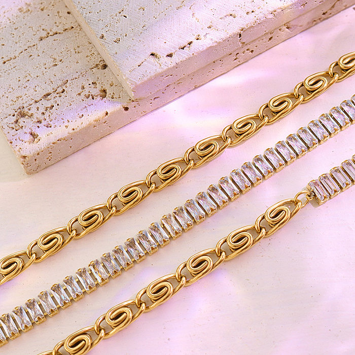 Leichtes Luxus-Zirkon-Spleiß-Halsketten-Armband-Set aus Edelstahl mit 18 Karat echtem Gold überzogener Schmuck