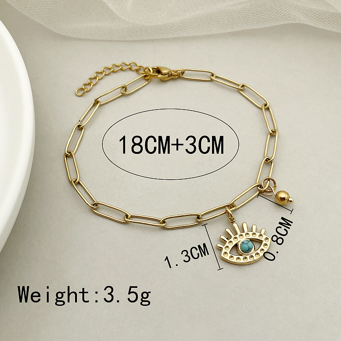 IG Style Casual Eye Stainless Steel Plating Hollow Out Inlay Turquoise Gold Plated Bracelets