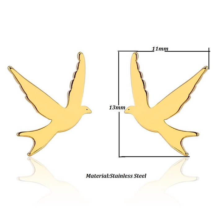 1 Paar Retro-Ohrstecker im schlichten Tier-Vogel-Stil, polierter Edelstahl, 18 Karat vergoldet