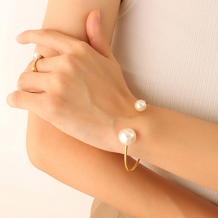 Mode géométrique titane acier bracelet incrustation perles artificielles bracelets en acier inoxydable
