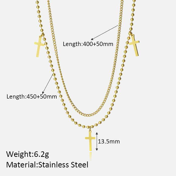 Collares de doble capa chapados en oro de 18K con revestimiento de acero inoxidable cruzado de estilo Simple
