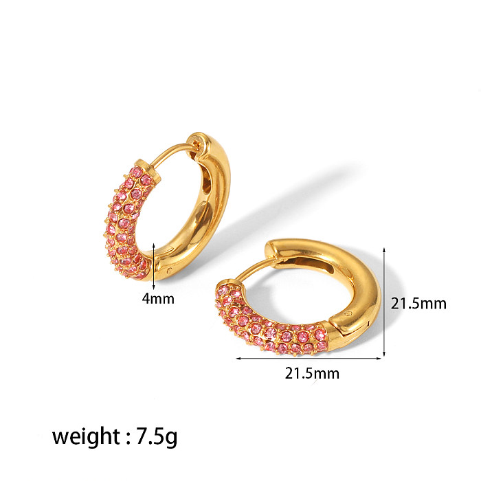 1 Pair Simple Style U Shape Plating Inlay Stainless Steel  Zircon 18K Gold Plated Ear Studs