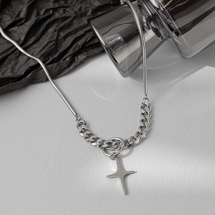 Casual Retro Punk Cross Stainless Steel Polishing Pendant Necklace