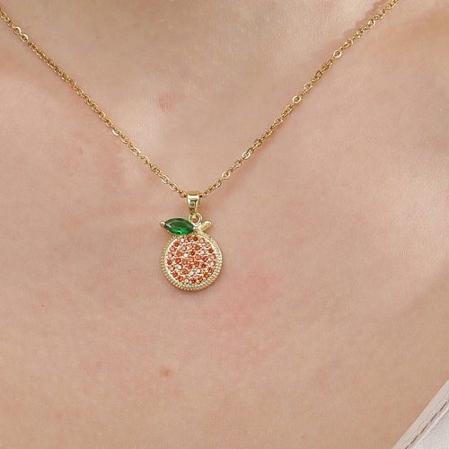 INS Style Sweet Orange Stainless Steel  Copper Polishing Plating Inlay Zircon Pendant Necklace Necklace Pendant