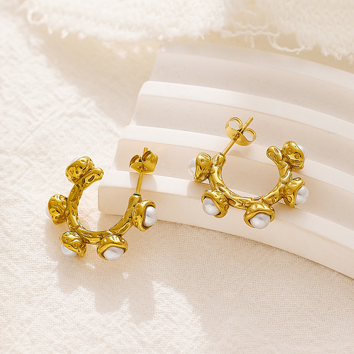 1 peça estilo vintage c forma pérola chapeamento incrustação de pérolas artificiais de aço inoxidável banhado a ouro brincos de orelha