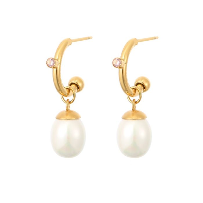 1 Piece 1 Pair Preppy Style Simple Style Classic Style Solid Color Plating Inlay Stainless Steel  Stainless Steel Pearl Gold Plated Ear Studs