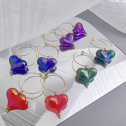 1 Pair Simple Style Heart Shape Patchwork Stainless Steel  Arylic Drop Earrings