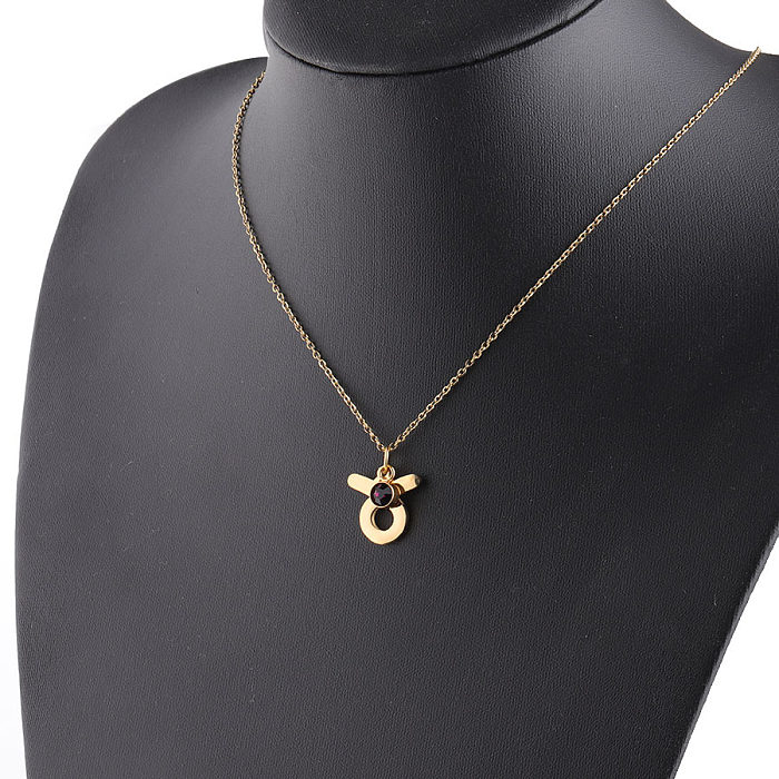 Gold Twelve Constellations Stainless Steel  Necklace Lucky Birthstones Necklace