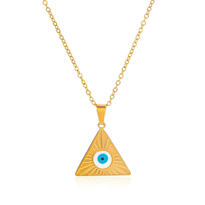 Streetwear Triangle Devil'S Eye Stainless Steel  Enamel Plating 18K Gold Plated Necklace