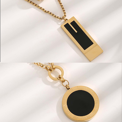 Roman Style Solid Color Roman Numeral Resin Stainless Steel Plating Inlay Zircon Gold Plated Pendant Necklace