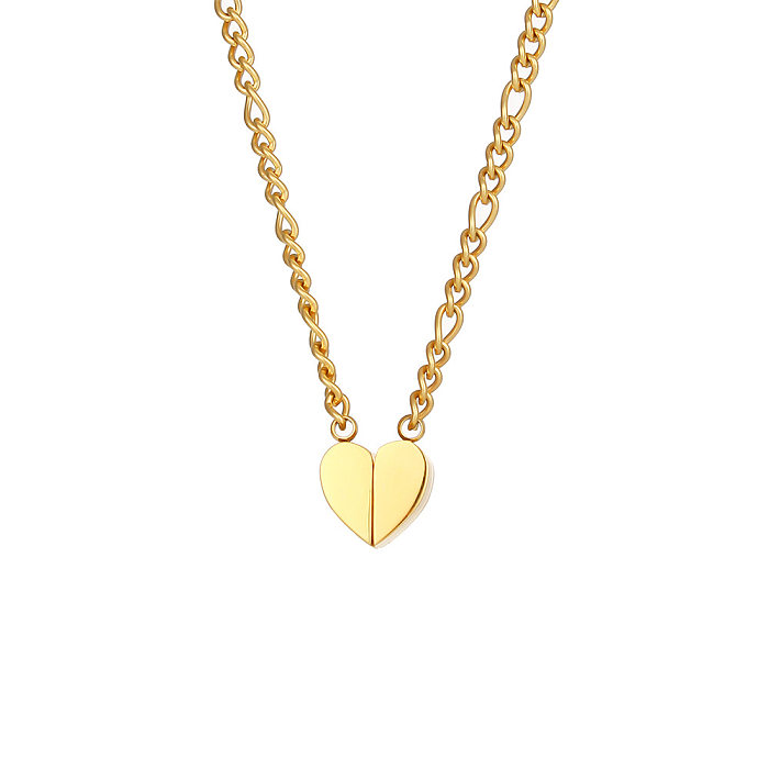Collier pendentif en acier inoxydable en forme de cœur à la mode, placage de colliers en acier inoxydable