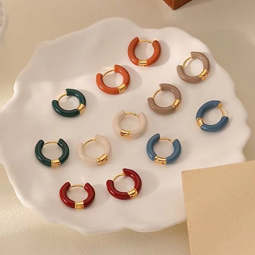 1 Paar einfache Kreis-Edelstahl-Ohrringe mit Emaille-Beschichtung, 18 Karat vergoldet