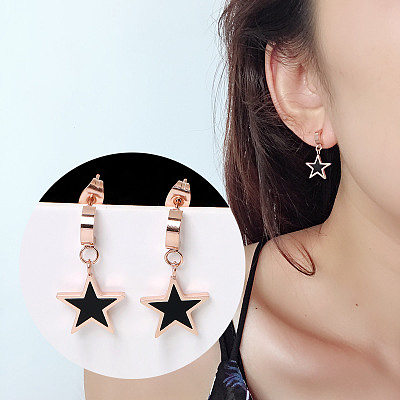 Fashion Star Stainless Steel Inlay Rhinestones Drop Earrings Ear Studs 1 Pair