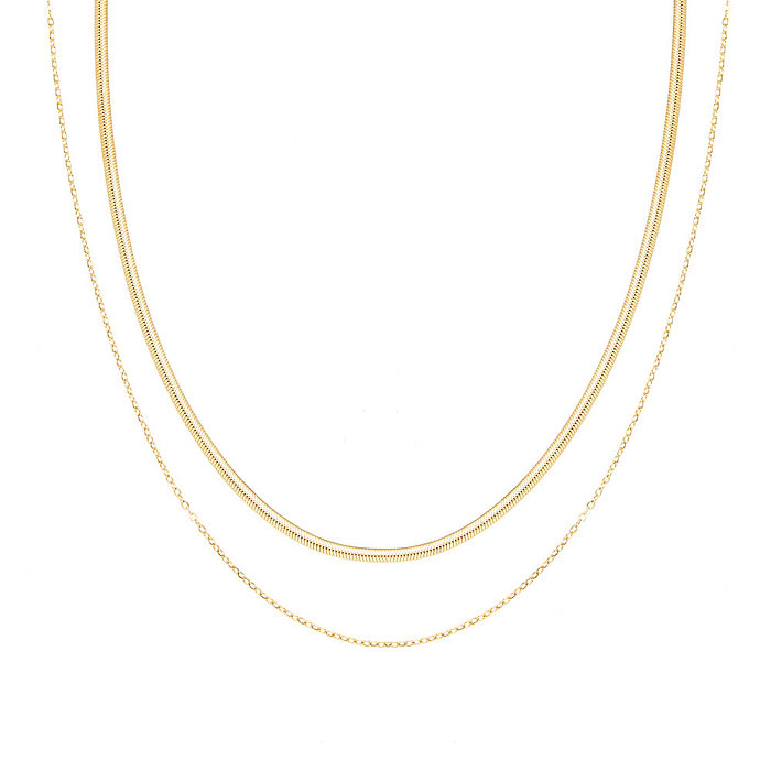 Basic Simple Style Solid Color Stainless Steel  Plating 18K Gold Plated Layered Necklaces