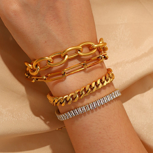 Fashion New 18K Gold Edelstahl kubanische Gliederkette Kreuzkette Zirkon Armband