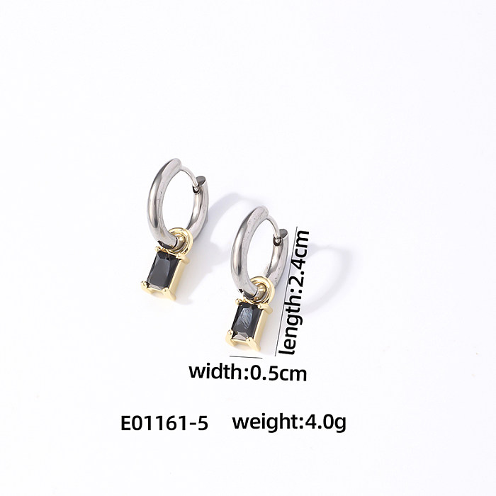 1 Pair Simple Style Shiny Rectangle Plating Inlay Stainless Steel  Zircon Drop Earrings