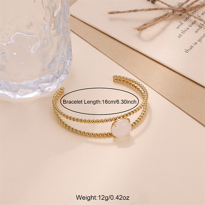 Elegant Lady Geometric Stainless Steel Plating Inlay Natural Stone 18K Gold Plated Bangle