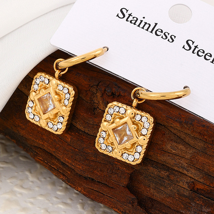 1 Pair Elegant Commute Square Heart Shape Plating Inlay Stainless Steel  Zircon 18K Gold Plated Drop Earrings