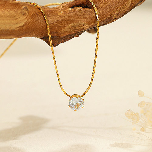 Collar De Diamantes De Imitación Con Incrustaciones De Acero Inoxidable Geométrico De Moda, 1 Pieza