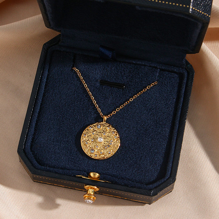 Collier pendentif étoile lune en acier inoxydable, incrustation de placage de perles artificielles en Zircon, colliers en acier inoxydable