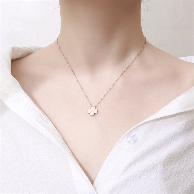 Casual Simple Style Four Leaf Clover Heart Shape Stainless Steel  Stainless Steel Polishing Plating Rose Gold Plated Pendant Necklace
