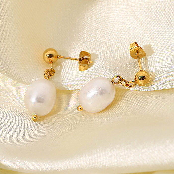 Wholesale Simple Stainless Steel  Pearl Pendant Earrings jewelry