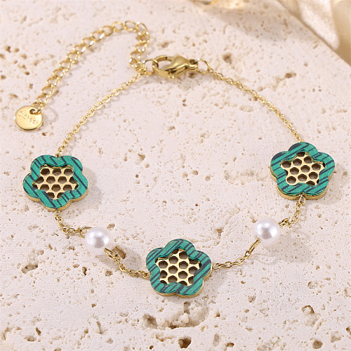 Bracelets plaqués or 18 carats avec perles artificielles en acier inoxydable, jolie fleur pastorale de princesse, en vrac