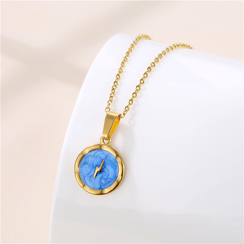 Collier pendentif rond en acier inoxydable, 1 pièce, avec incrustation de placage en Zircon, à la mode