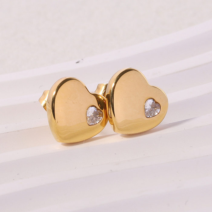 1 Pair Fashion Heart Shape Stainless Steel  Plating Zircon Ear Studs
