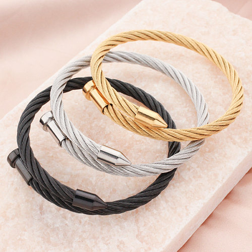 Punk Solid Color Stainless Steel Plating Bangle 1 Piece