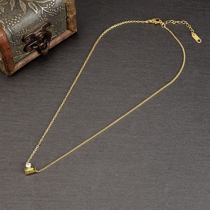 Moda quadrada de aço inoxidável banhado a ouro strass pingente colar 1 peça