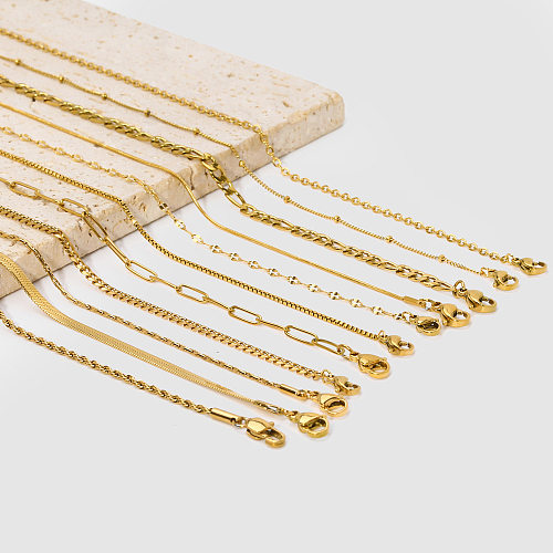 قلادة سلسلة سترة معدنية مطلية بالذهب عيار 18 قيراط من الفولاذ المقاوم للصدأ بلون سادة من Streetwear