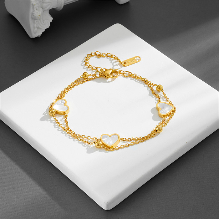 Sweet Simple Style Heart Shape Titanium Steel Plating Inlay Shell 18K Gold Plated Bracelets