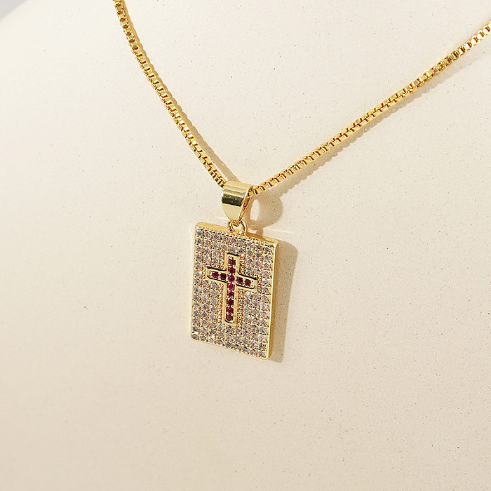 Herz-Quadrat-Halskette, weiblich, Retro-Stil, 18 Karat Gold, Edelstahl, Zirkon-Pullover-Kette
