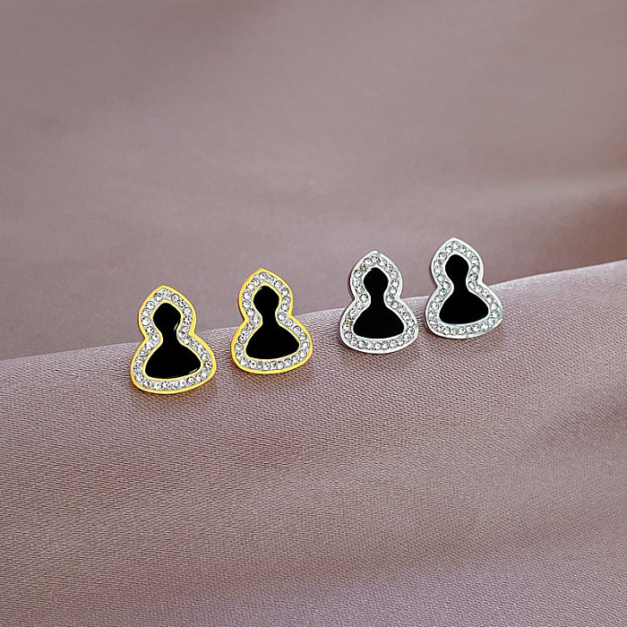1 Paar Ohrstecker im modernen Stil mit süßem Pendelkürbis-Inlay und künstlichen Edelsteinen aus Edelstahl