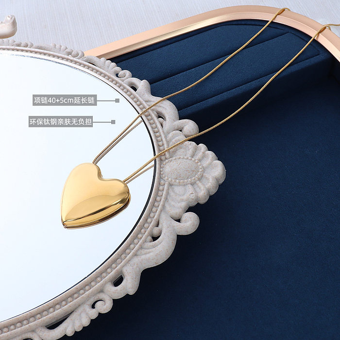 French Style Peach Heart Pendant Snake Bone Chain Stainless Steel 18k Gold Heart Necklace