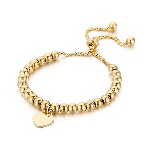 Bracelet pendentif en forme de cœur perlé en acier inoxydable, vente en gros de bijoux